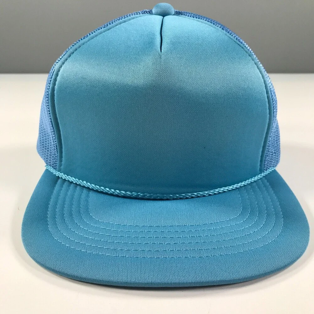 Vintage Light Blue Trucker Hat Boys Youth Size Mesh Back YoungAn Outdoor Cap